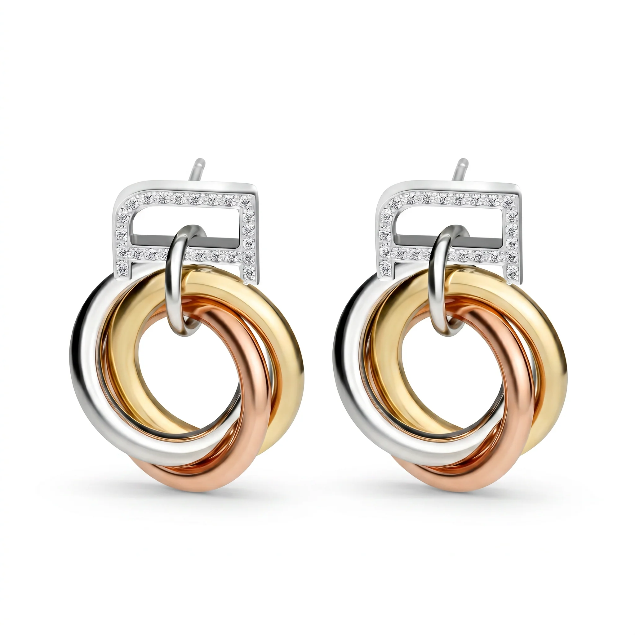 Women Bella Tri Tone Earrings - Image 2