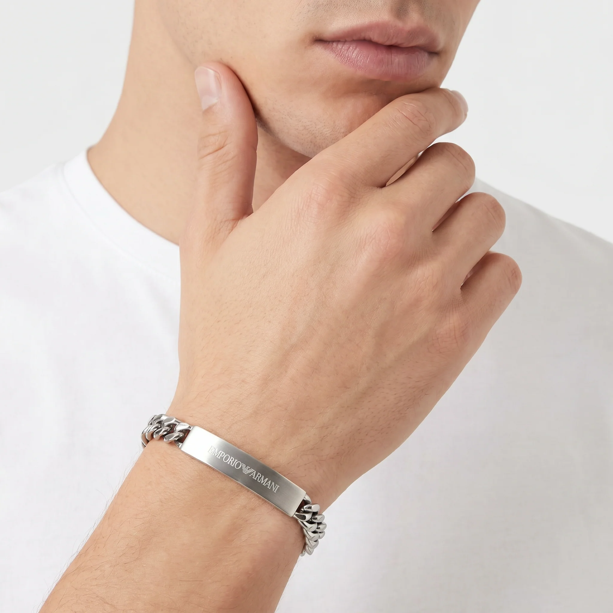 Men Eagle Logo Silver Bracelet