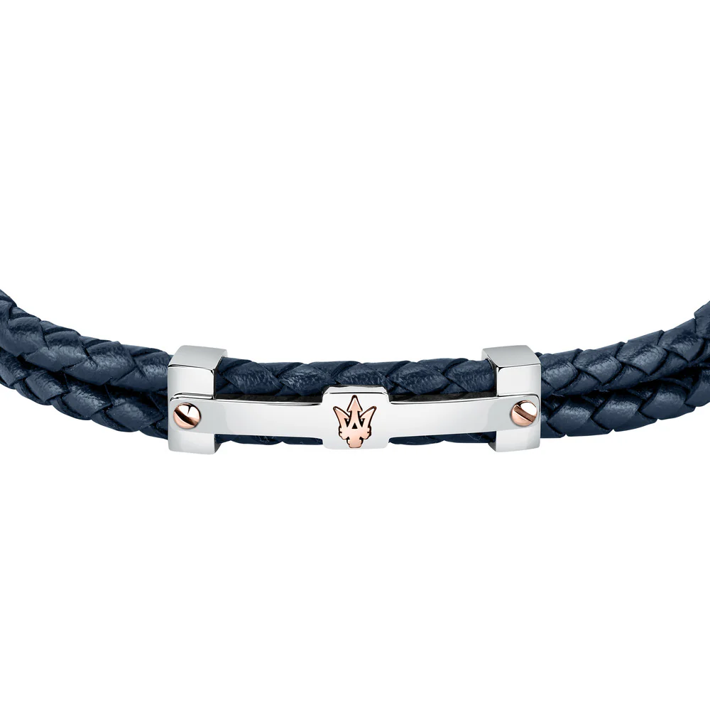 Men Recycled Leather Blue Bracelet - Image 3