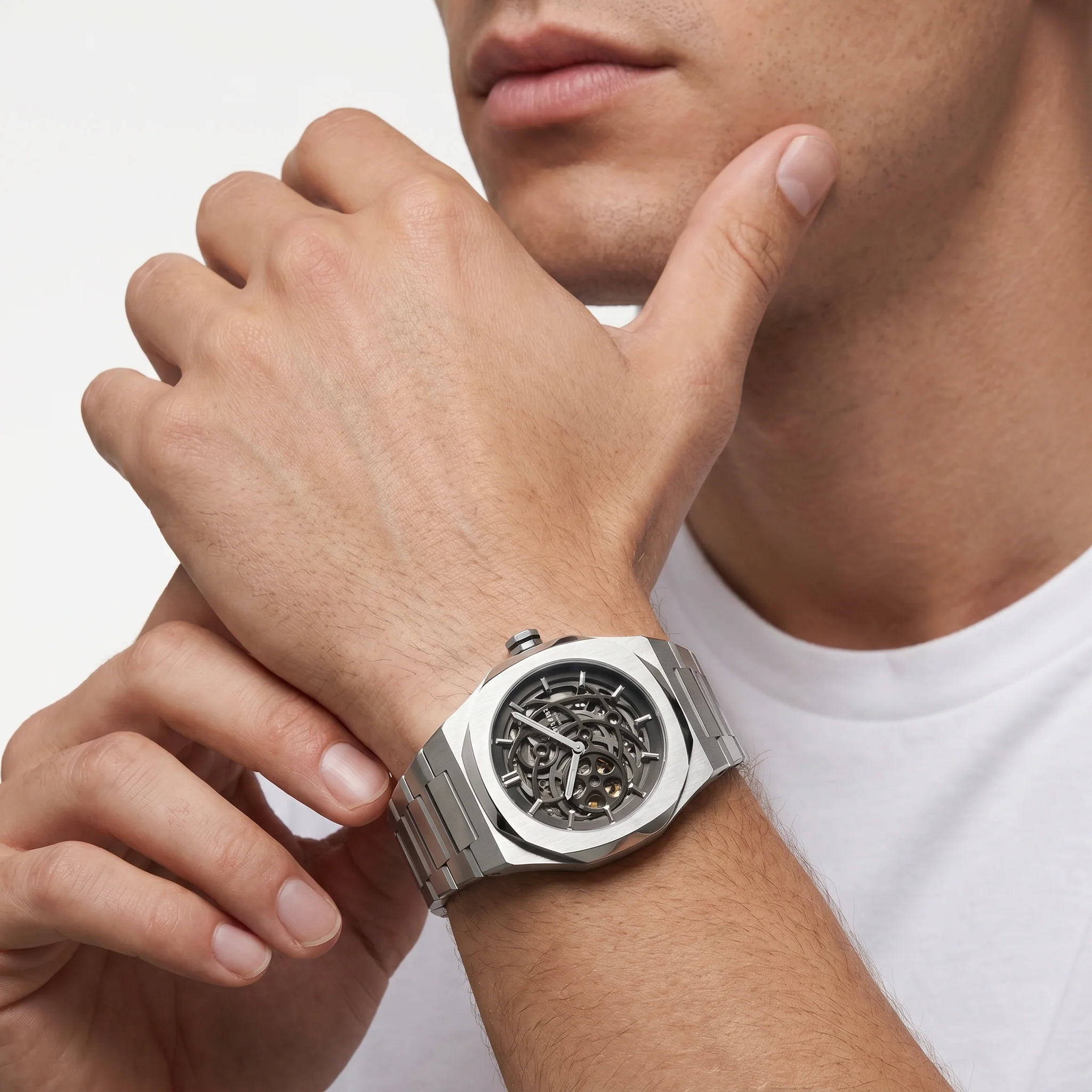 Men Skeleton Silver Watch - Image 2