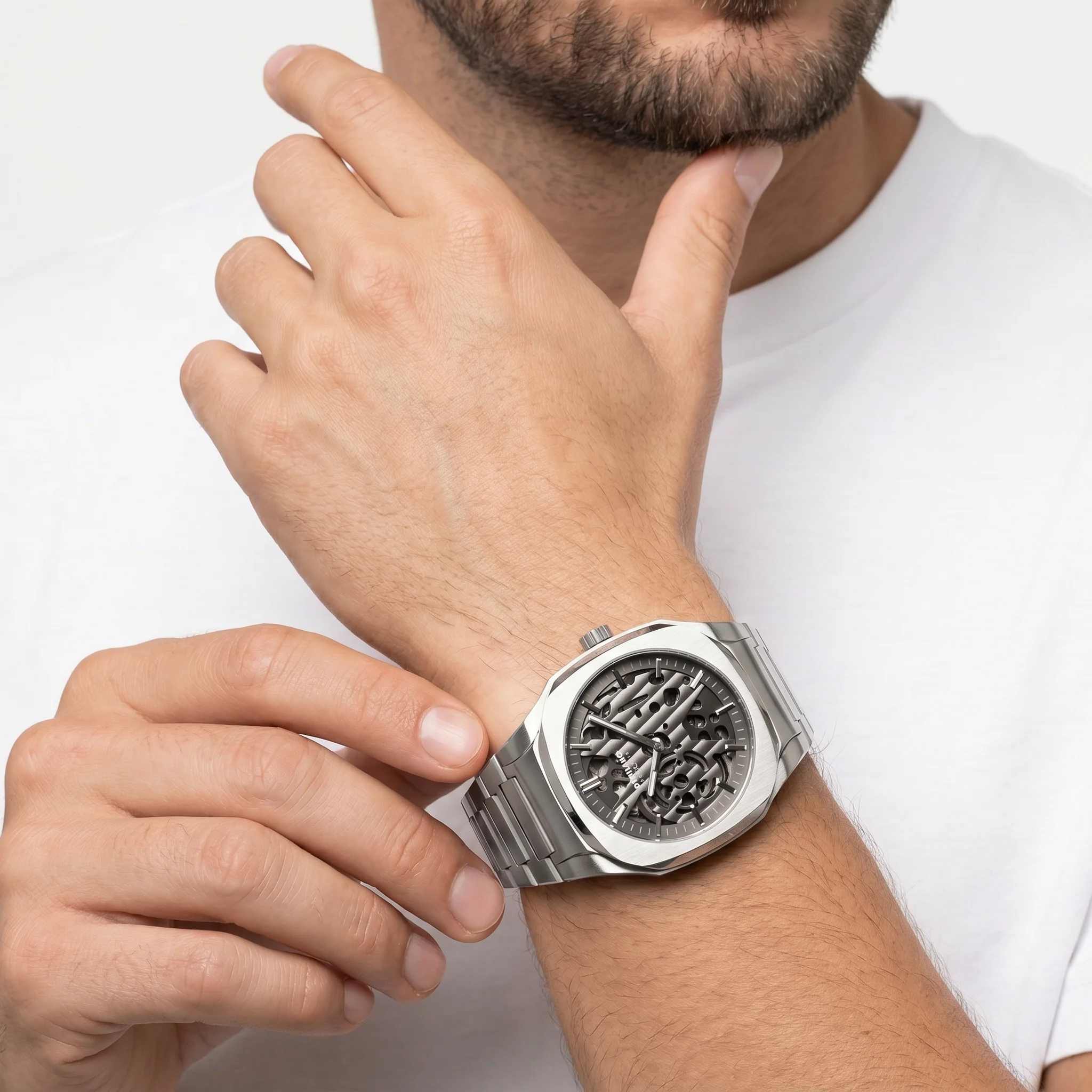 Men Square Skeleton Silver Watch - Image 2