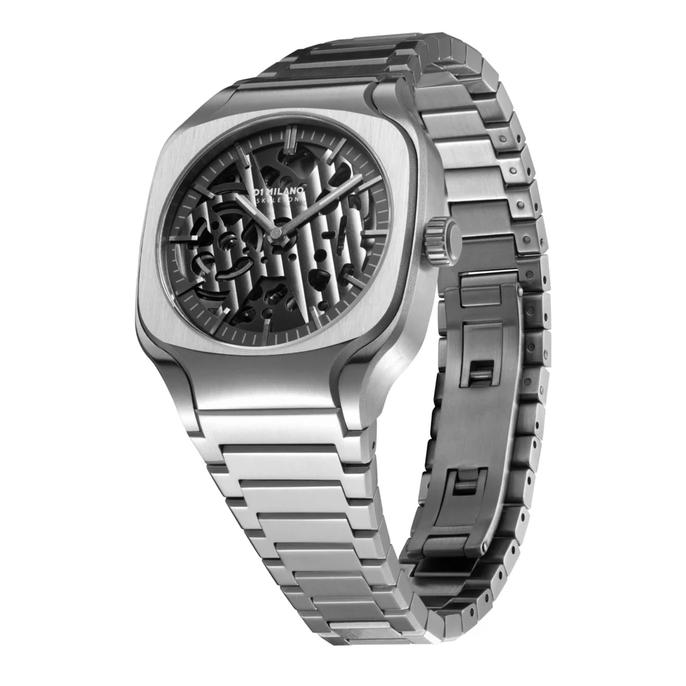 Men Square Skeleton Silver Watch - Image 3